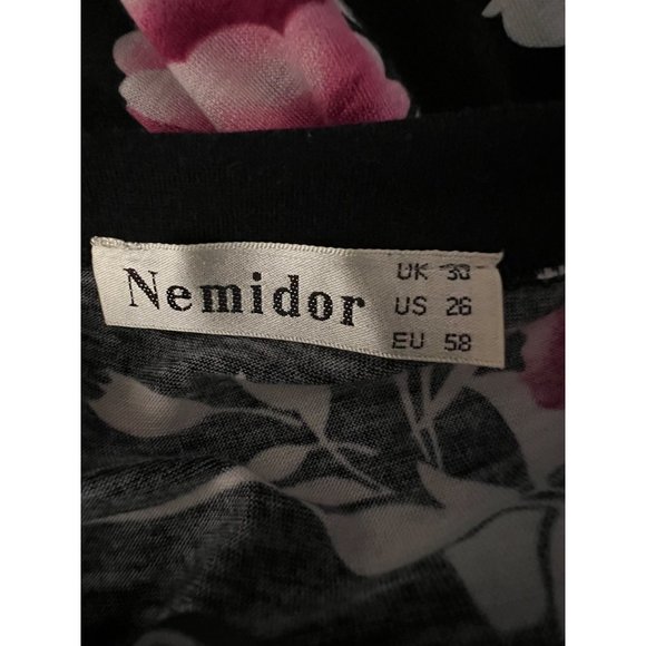 Nemido Women's Dress Size 26 Black Pink Floral Midi Short Sleeve Round Neck Pock - Picture 12 of 13